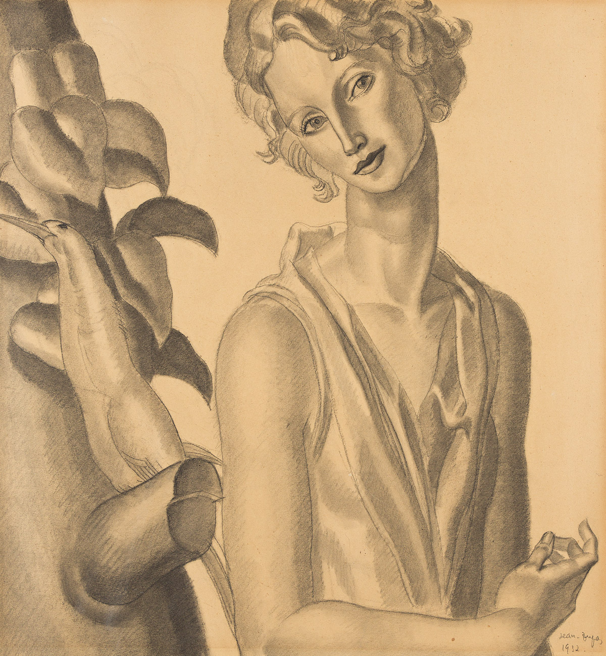 JEAN DUPAS (1882-1964) Portrait of woman with tropical bird.